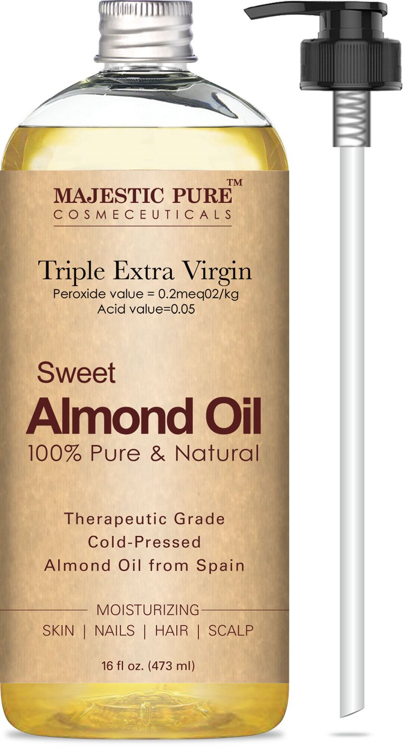 Majestic Pure Sweet Almond Oil, Triple A Grade Quality, Pure and Natural from Spain, Cold Pressed, (Packaging May Vary) - 16 fl. oz.: Beauty