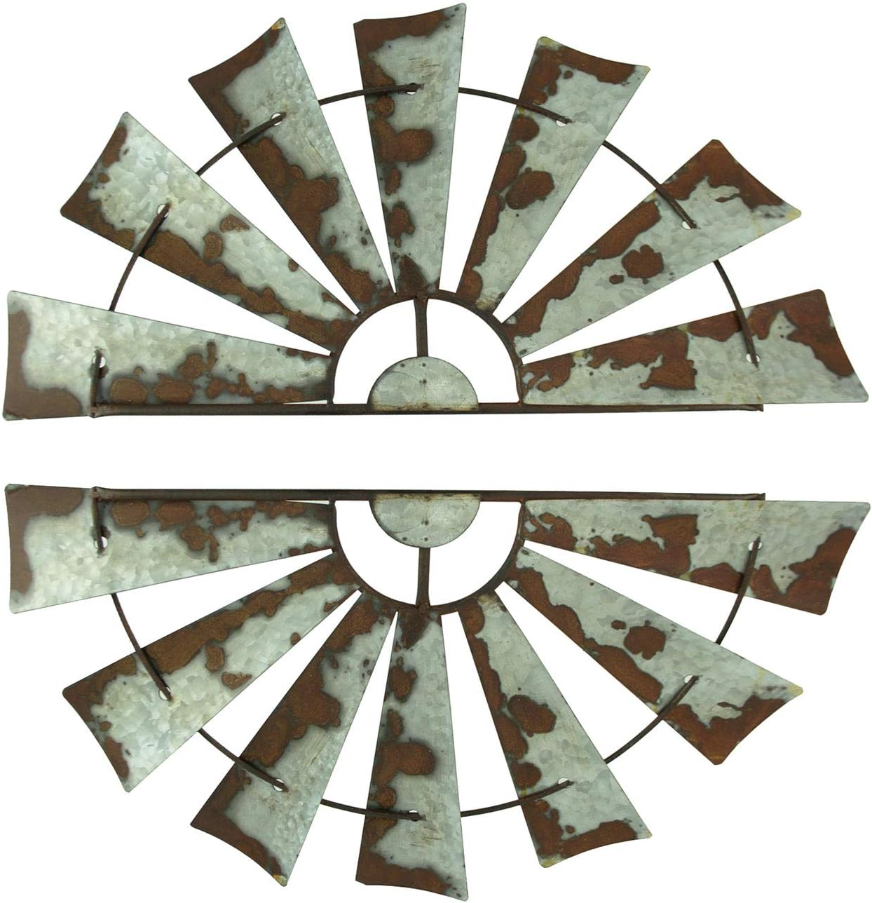 Zeckos 24 inch Rusty Weathered Metal Half Windmill Farmhouse Wall Hangings Set of 2