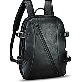 IVTG Genuine Leather Backpack for Men Vintage Handmade High Capacity Leather Rucksack Casual Daypack Retro Knapsacks (Darkgrey)