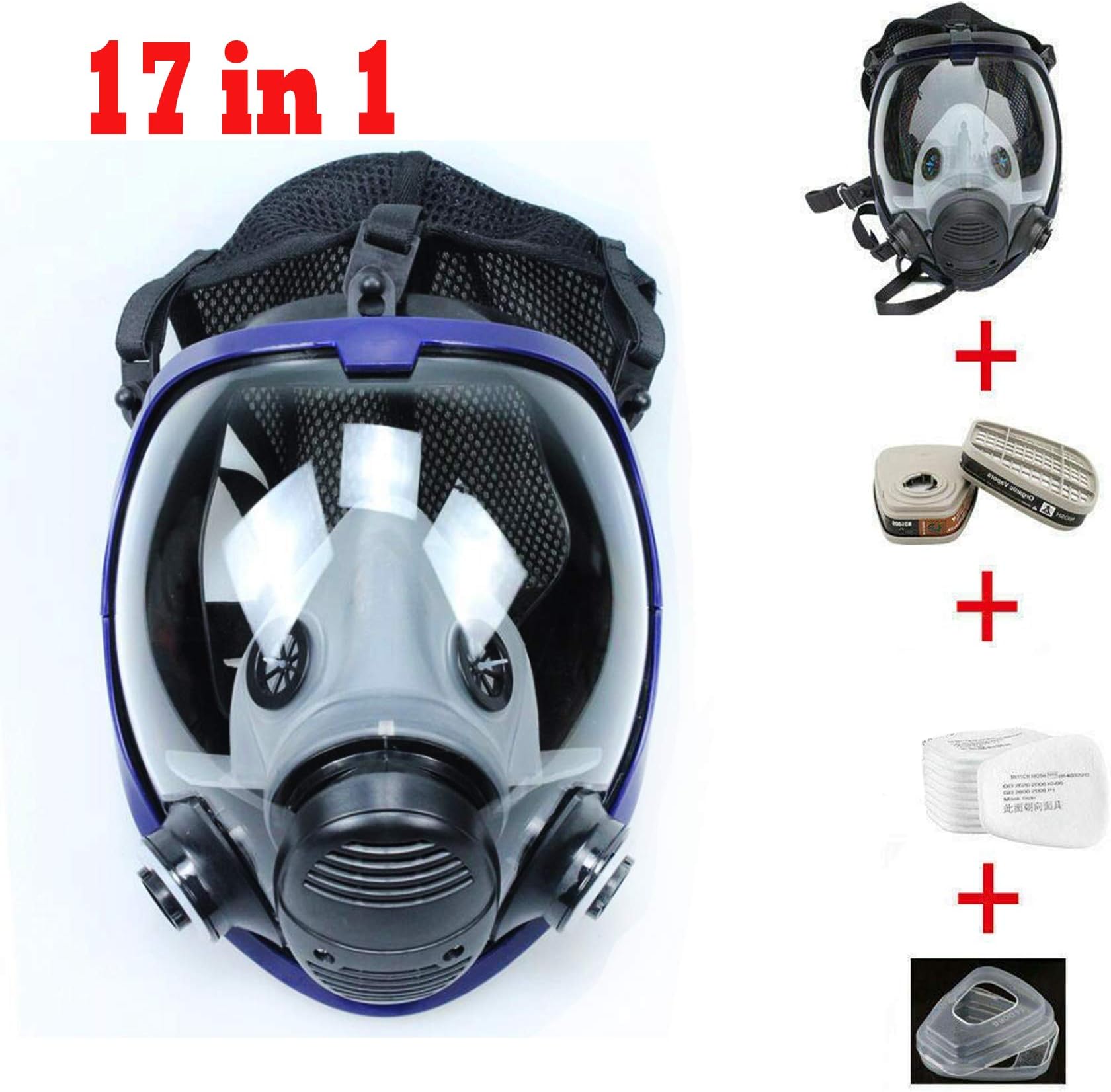 17 in 1 Full Face Full-Facepiece Respirator Wide Field of View,Against Gas,Dust, Organic Vapors, Chemicals,Reusable Safety & Accessories Similar For 6800