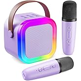 Fede Karaoke Machine for Kids Adults, Mini Karaoke Machine with 2 Wireless Microphones, Portable Bluetooth Speaker with Voice Changing Effects & LED Lights, Best Gifts Toys for Girls and Boys