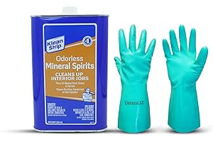 Klean Strip Odorless Mineral Spirits Cleans Brushes Rollers Spray Guns Thins Oil Based Paint Non-Flammable No Harsh Fumes Comes with Chemical Resistant Gloves by Centaurus AZ - 1 Qt