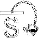 AMITER Men Tie Tack, Initial A-Z Silver Tie Pin