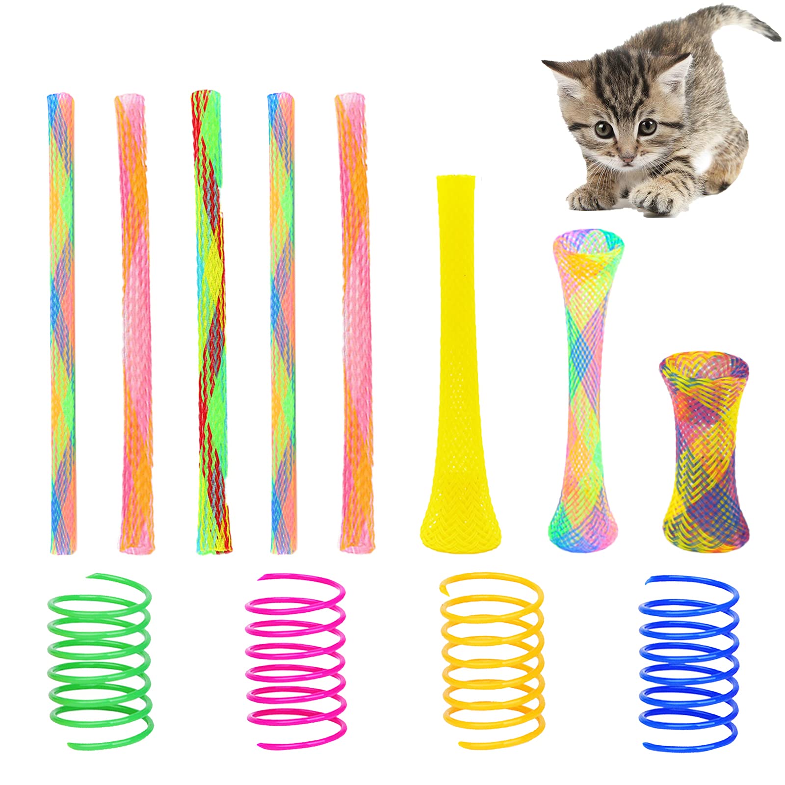 35 Pieces Cat Spring Toys Set, Colorful Cat Spring Toy and Cat Tube Toy Interactive Cat Toy for Indoor Cats, Playful Flexible Cat Plastic Coil Spiral for Kittens to Swat, Bite, Hunt(Random Color)