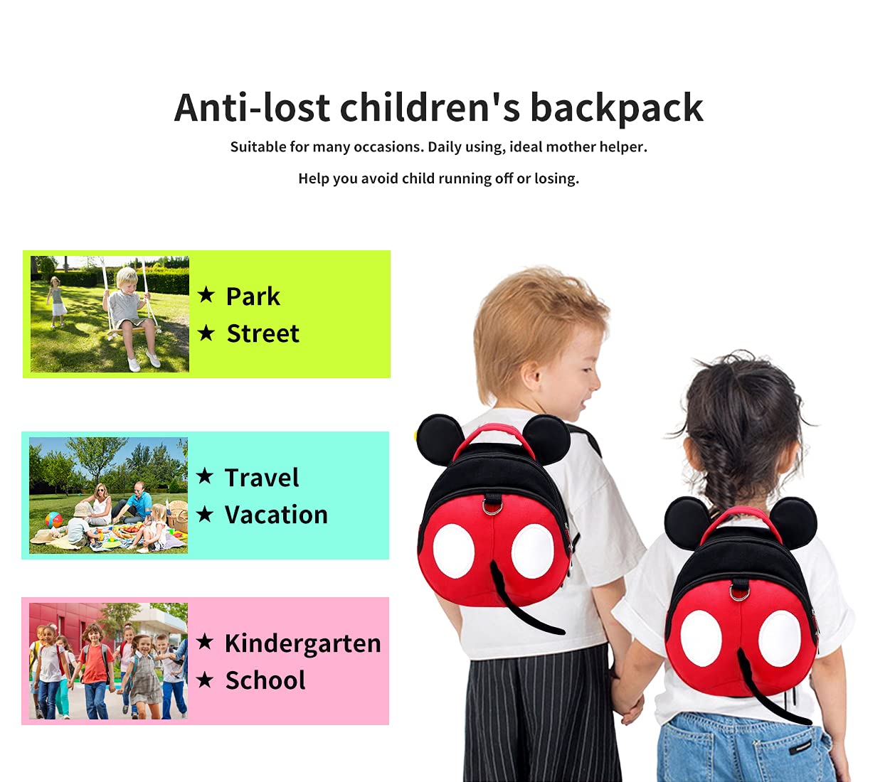 Baby Anti-Lost Harness, Yimidear Purified Cotton Toddler Safety Leash for Babies & Kids Boys and Girls (Red)