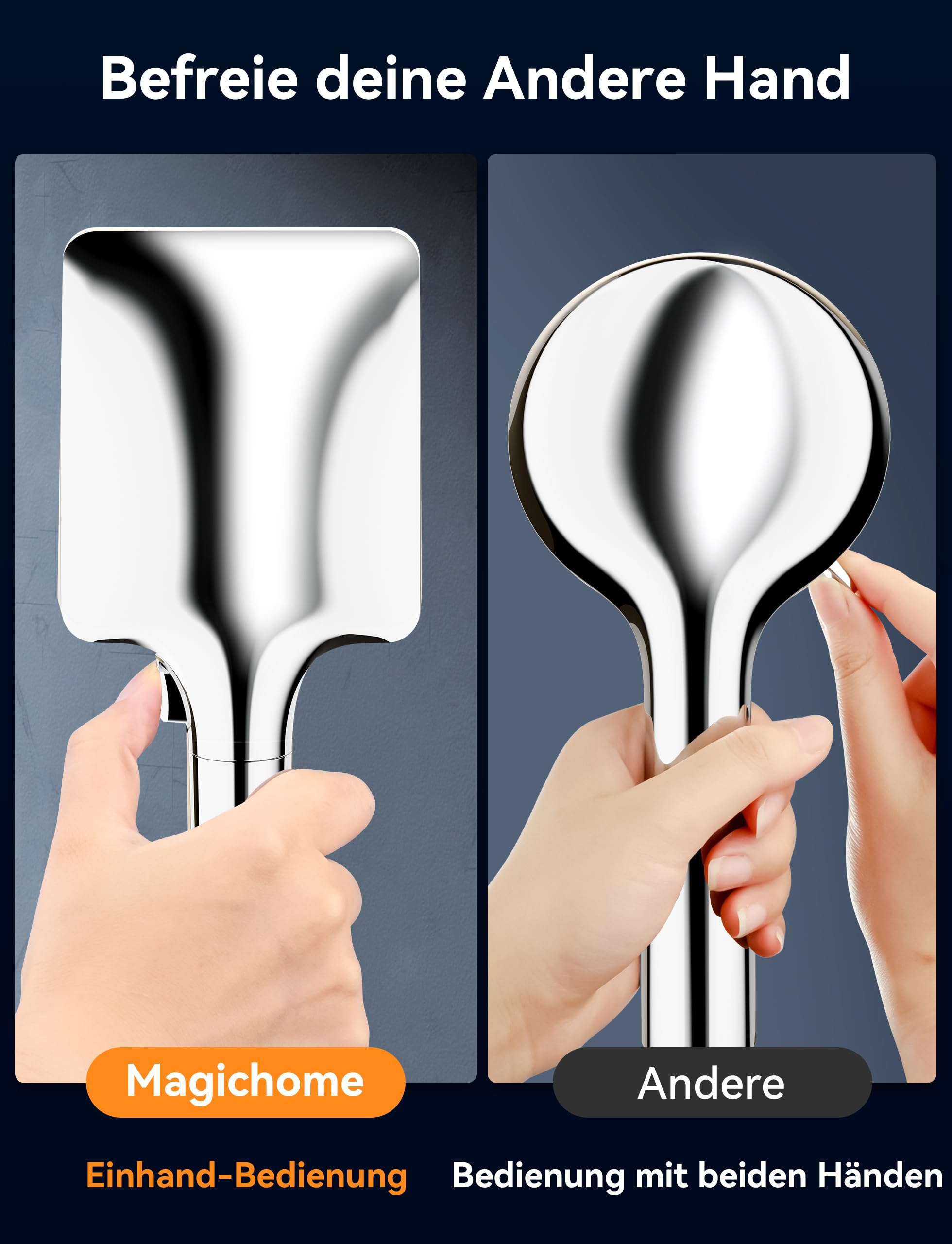 Magichome Duschkopf, Hochdruck Handbrause mit 6 Strahlarten Duschkopf Groß Wassersparend Duschbrause Regendusche,Chrom 3