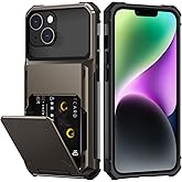 Nvollnoe for iPhone 14 Case with Card Holder[Store 5 Cards] Dual Layer Heavy Duty Shockproof Wallet Case with Hidden Card Slot Large Storage Cover for iPhone 14(Coffee)