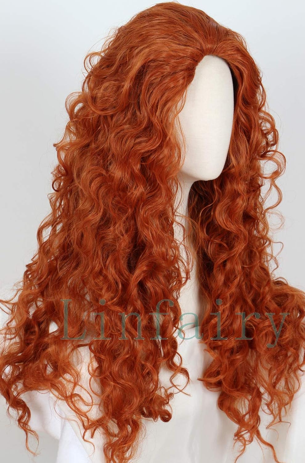 Linfairy Long Curly Orange Wig Costume Halloween Cosplay Wig, 60 cm x 10 cm - Image 5