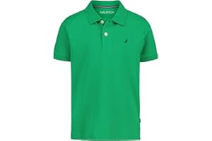 Nautica Boys' Short Sleeve Anchor Polo, Button Closure, Soft & Comfortable, Pique Fabric