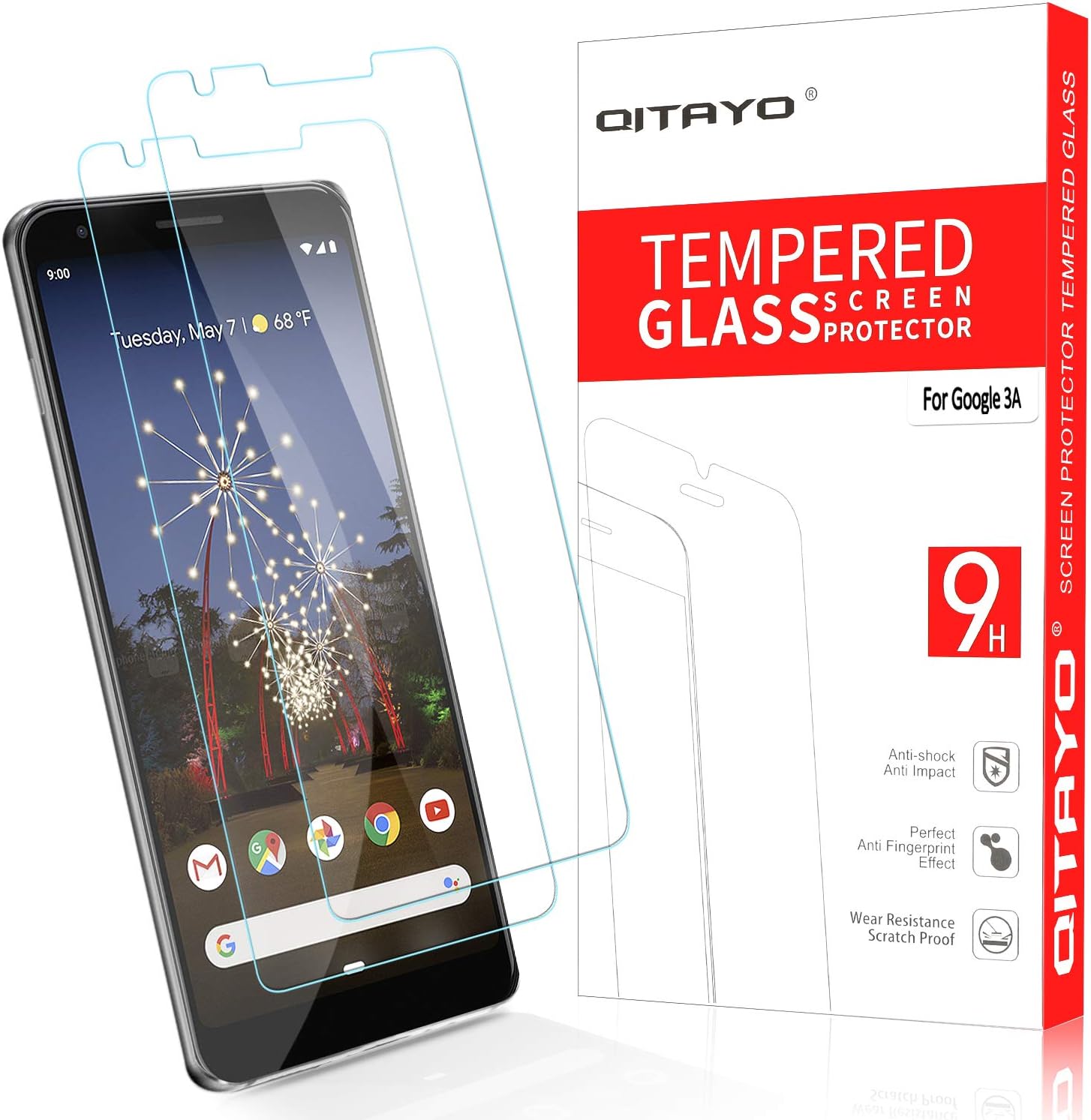 QITAYO [2 pack] Google Pixel 3A Screen Protector, Tempered Glass Screen Protector [0.3mm, 2.5D] [9H Hardness] [Crystal Clear] [Bubble Free] for Google Pixel 3A