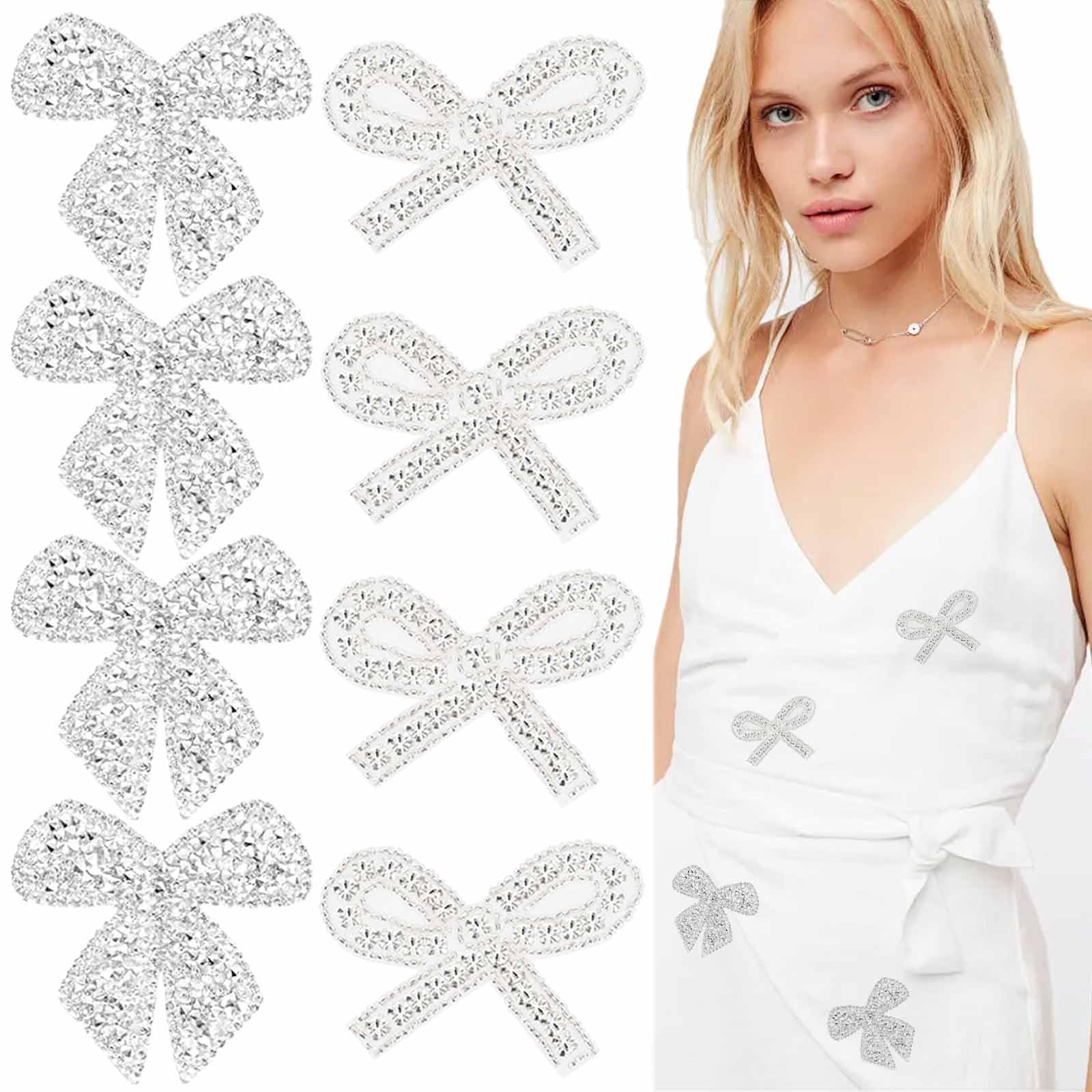 Photo 1 of 10 PCS Bow Knot Rhinestone Patches Shiny Bowknot Sewing Applique Fashion Crystal Embroidered Patches for Jeans Jackets Dress Bags Backpacks Hats Shoes Clothes Decorations DIY Artcrafts (Silver)
