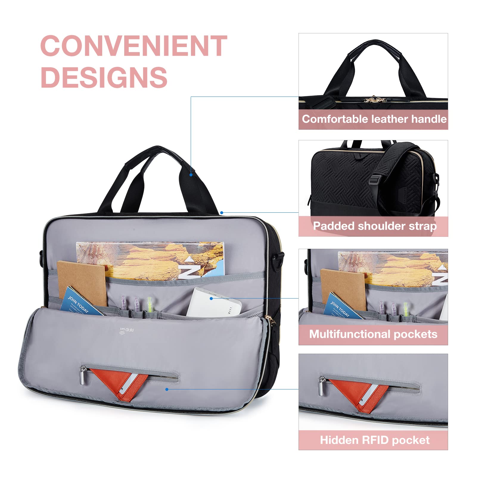 BAGSMART Laptop Bag for Women, 15.6 Inch Laptop Case Computer Bag Briefcase for Ladies