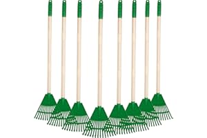 Therwen 8 Pcs Kids Rake 31" Child Size Plastic Lawn Rakes for Leaves Small Rake with Plastic Head and Wooden Handle Toddler K