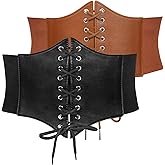 JASGOOD 2 Pack Women’s Elastic Costume Waist Belt Lace-up Tied Waspie Corset Belts for Women Corset Belt