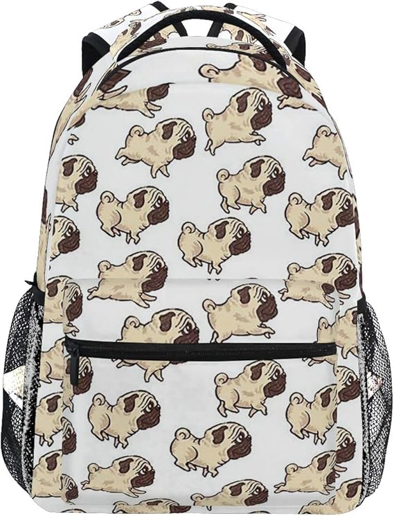 Backpacks Cute Pugs Dogs College School Book Bag Travel