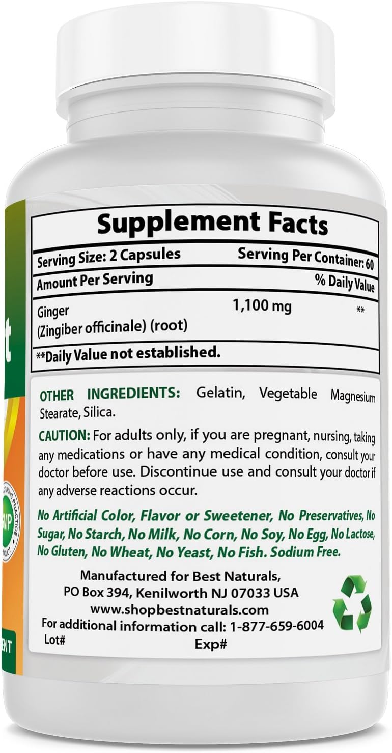 Best Naturals Ginger Root Capsules Supplement for Nausea and Motion