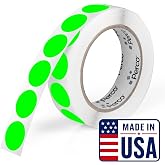 Perco Neon Green Round Circle Dot Sticker 1-Inch Labels with Easy-Tear Perforation, 1,000 Stickers per Roll - in Stock, Approved &amp; Available Labels, High Visibility, Strong Adhesive&mdash;Made in USA
