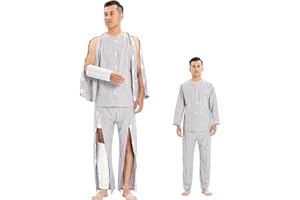 Aylashine Long-Sleeved Bedridden Pajamas Set,Hospital Gowns,Bedridden Patient Clothing,Tear Away Full Open for stoperative Patients, Post Surgery Dialysis Disability Clothing Elderly Care Gray (XXL)