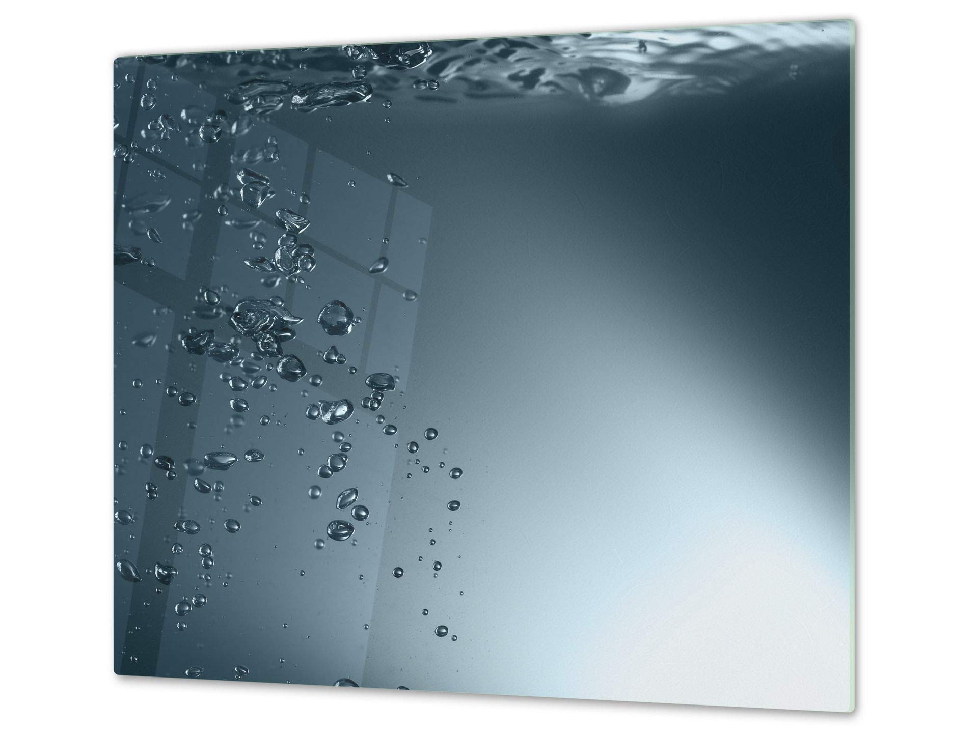 Cutting Board and Cooktop Cover - Impact & Shatter Resistant Glass; Measures: Single: 60 x 52 cm”; Double: 2 x 30 x 52 cm; D02 Water Series: Water 1