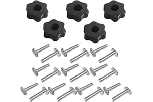 Gabasinover, 20 pcs T Bolts (M8 1-1/2 inch Long) and 5 pcs 6-Star Clamp Knobs and Compatible with T Track Accessories Feather Boards Woodworking jigs and fixtures