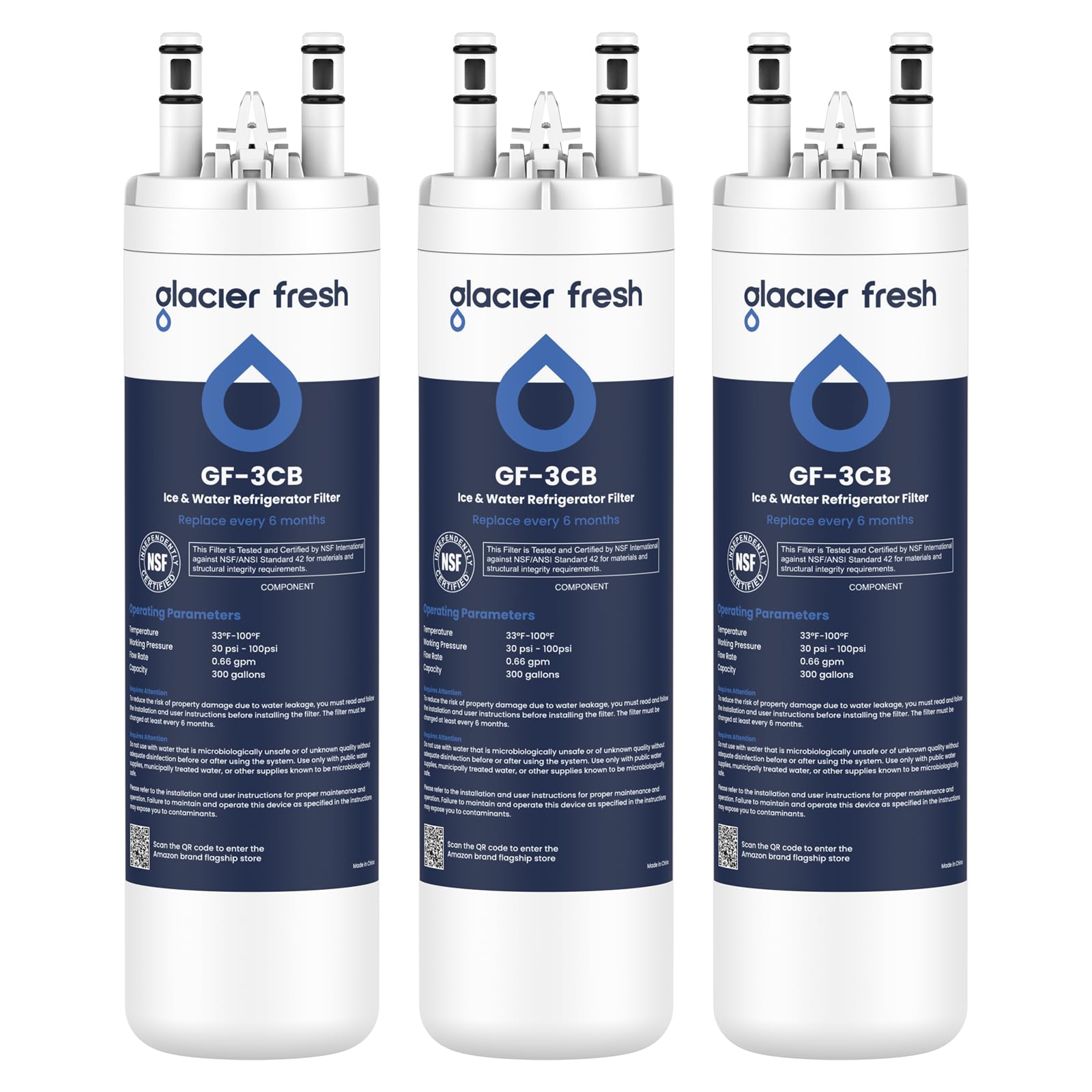 Photo 1 of GLACIER FRESH WF3CB Refrigerator Water Filter Replacement for PureSource 3, 706465, WF425, PS3412266, AP4567491, 242017800 Refrigerator Water Filter, Pack of 3