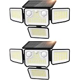 SZPOWER 4500LM Solar Lights Outdoor Waterproof, 254 LED Solar Flood Lights Outdoor with 2 Motion Sensor, 4 Heads Security Light for Yard Outside House Garage 2 Pack