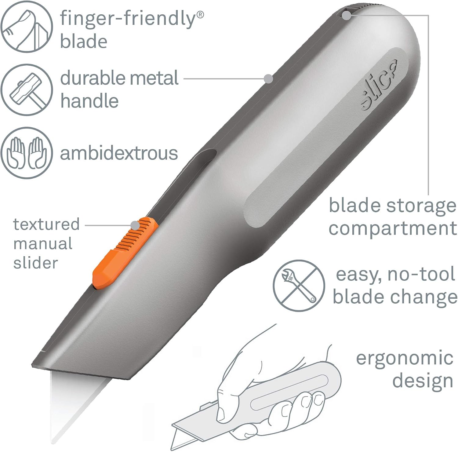 Slice 10490 Utility Knife, Finger Friendly Ceramic, 3 Cutting Depths, Heavy Metal Handle, Comfortable Grip, Stores Extra - Image 3