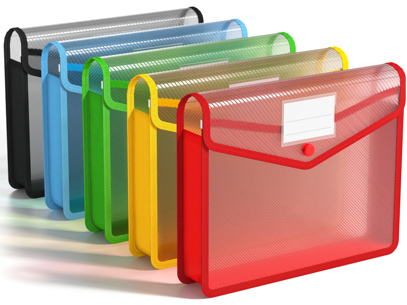 A4 Plastic Wallets, 5 Pcs Popper Wallet Plastic Document Folder Premium Pockets Files Envelope for School Office Home, with Snap Closure and Card Slot