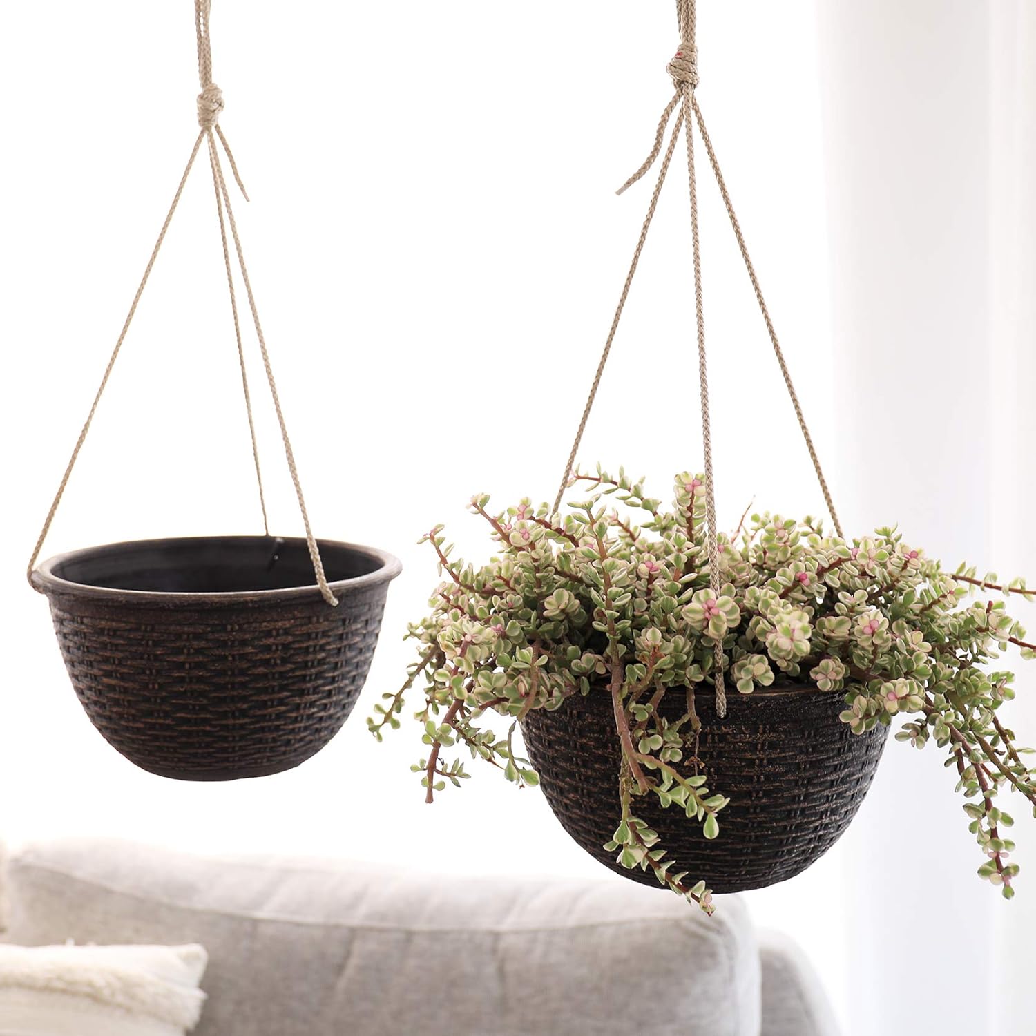 Hanging Planters for Outdoor Plants, 9.8 Inch, Garden Planter Pots for Outdoor Indoor, Bronze Color, Weave Pattern, Set of 2: Garden & Outdoor