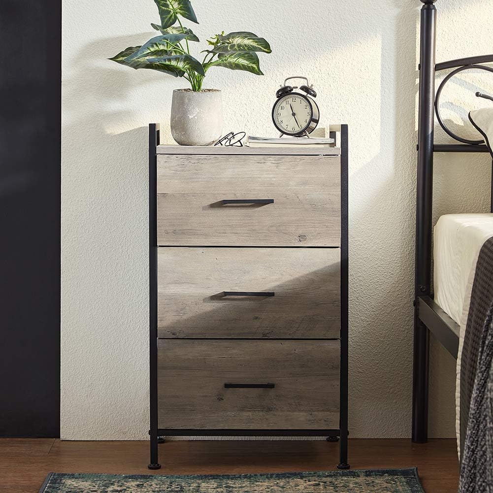 Linsy Home 3 Drawer Nightstand, Industrial Dresser Tall Storage Tower for Living Room, Bedroom, Hallway, Nursery, LS200E1-A: Home Improvement