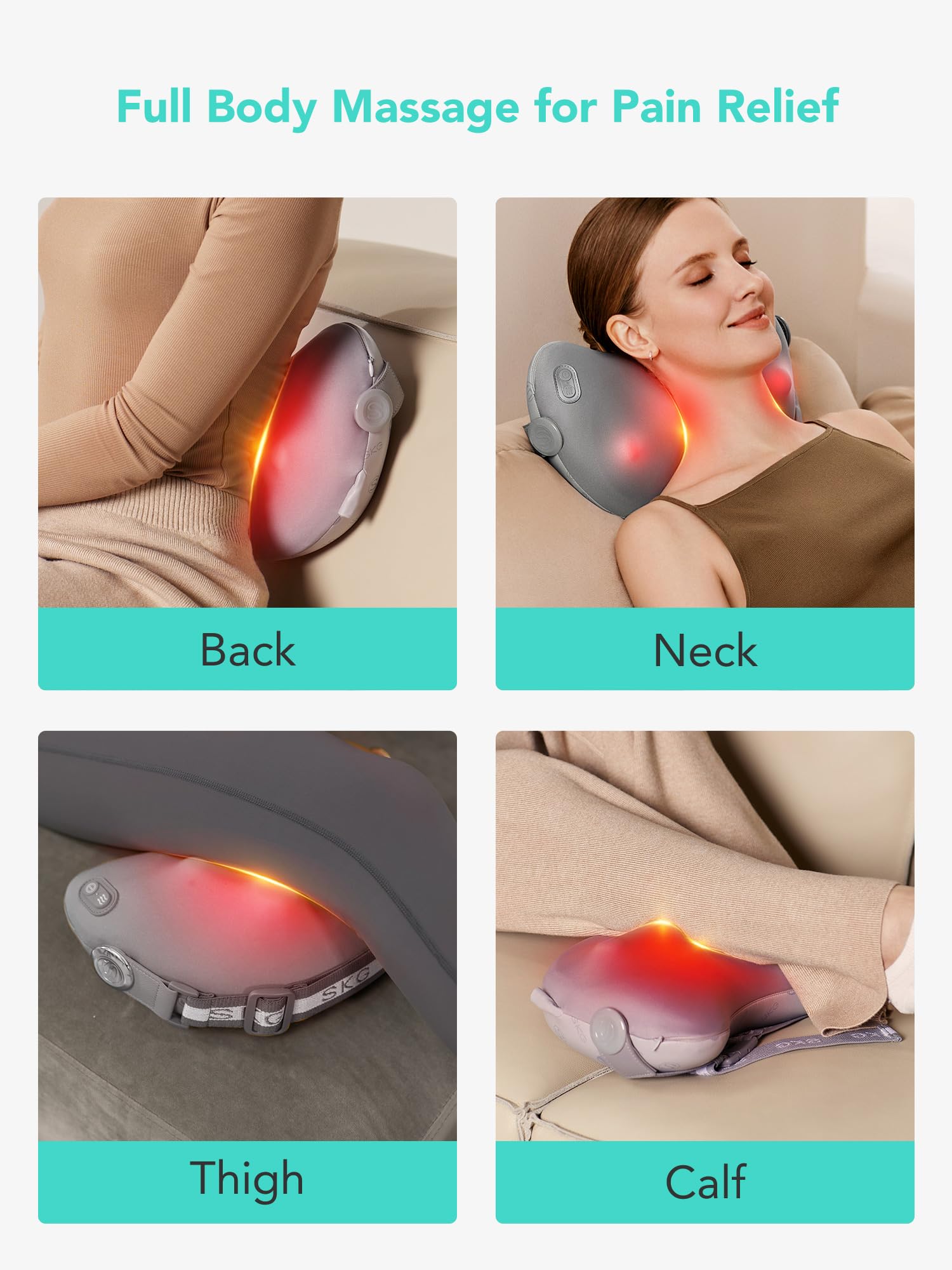 SKG Shiatsu Back Massager for Pain Relief Deep Tissue with Heat 4D Kneading Cordless Electric Massage Pillow Christmas Gifts for Men Women Dad Mom Grandpa
