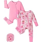PATPAT Baby Footie Romper, Viscose from Bamboo, Long Sleeve, 2-Way Zipper, Fold-Over Mittens, Cuffs & Anti-Slip Grips