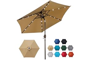 Blissun 7.5 ft Solar Umbrella, 18 LED Lighted Patio Umbrella, Table Market Umbrella