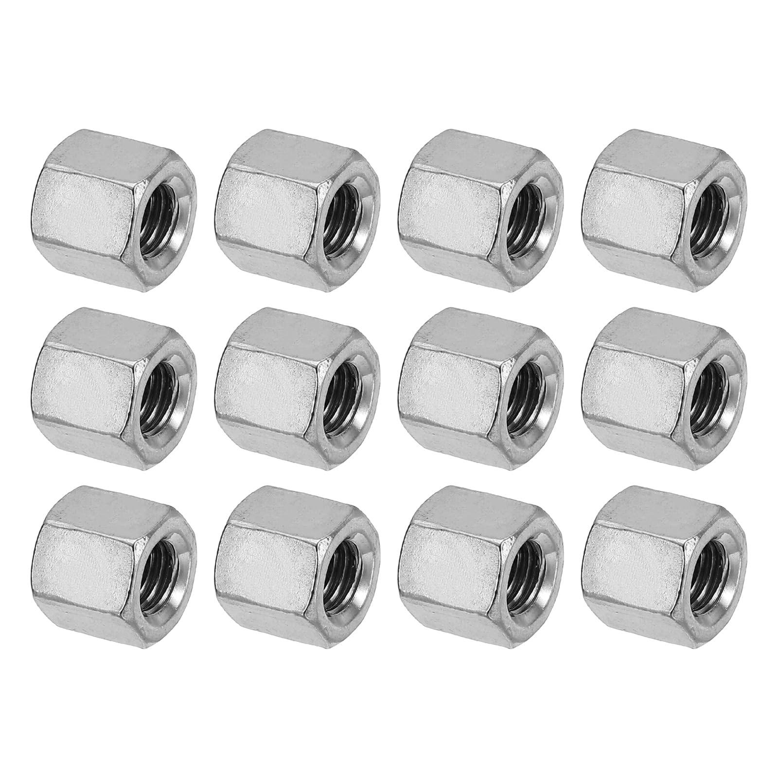 PATIKIL M8 x 1.25-Pitch 304 Stainless Steel Hex Coupling Nuts, 12Pcs 12mm/ 0.5" Length Coarse Fully Threaded Rod Coupling Nut Studding Connector Fasteners, Silver Tone
