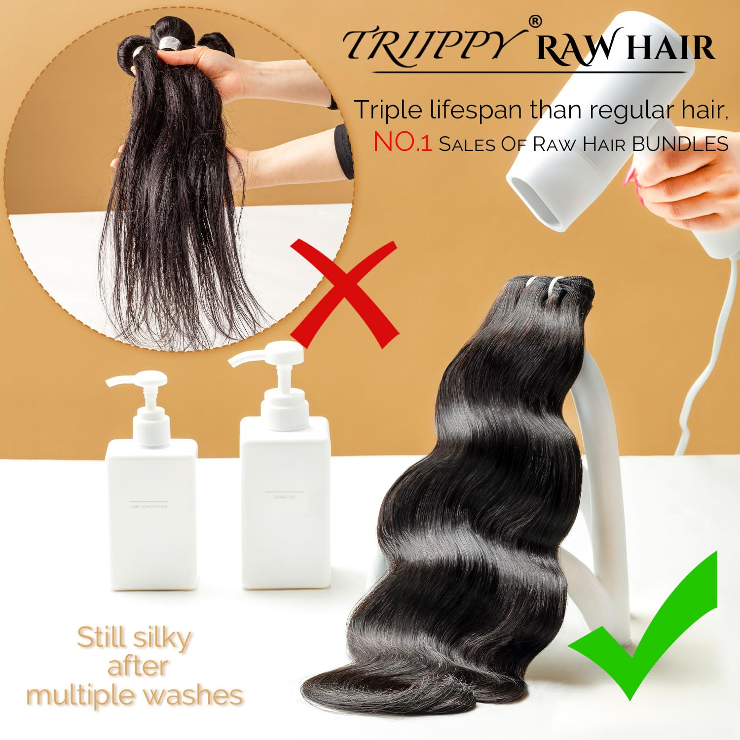 TRIIPPY Body Wave Bundles Human Hair,100% Raw Cambodian Hair Wavy 3 Bundles,Triple The Lifespan Over Regular Virgin Hair Bundle,No.1 Raw Hair Brand On Amazon(16 18 20 Inches,Natural Color)