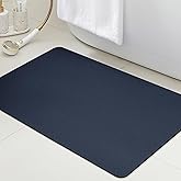 ACCUMTEK Ultra Thin Bath Mat, Upgrade Backing Non Slip Thin Bath Mats Fit Under Door, Quick Dry Ultra Absorbent Bathroom Rugs, Machine Washable Bath Rugs for Bathroom, Bathtub, Dark Blue/Solid/32 x20