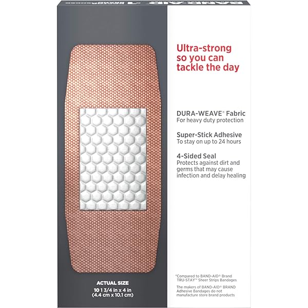 BAND-AID BRAND STERILE TOUGH STRIPS ADHESIVE BANDAGES FOR FIRST AID & WOUND CARE, DURABLE PROTECTION & COMFORT FOR MINOR CUTS & SCRAPES, HEAVY-DUTY FABRIC BANDAGES, EXTRA LARGE, 10 CT