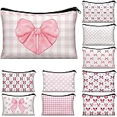 JFEHBFL 10 Pcs Pink Bow Makeup Bag Coquette Pink Bow Cosmetic Bag for Women Bow Themed Travel Zipper Pouch Coquette Party Favor for Birthday Christmas Graduation