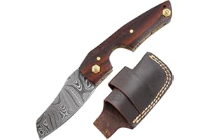 Old Ram Handmade Real Damascus Steel Cigar Cutter Rose-Wood Handle Comes with Leather Sheath