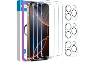 Fotbor for 3Pack iPhone 16 Pro Max Screen Protector with 3Pack Camera Lens Protector, 9H+ Tempered Glass Easy Installation Kit, Case Friendly iPhone 16 Promax