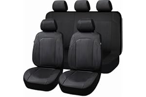 Flying Banner Synthetic Leather car seat Covers Full Set Front and Rear Bench Fashion Easy Installation Cup Holder Free (Solid Black, Low Bucket - Full Set)