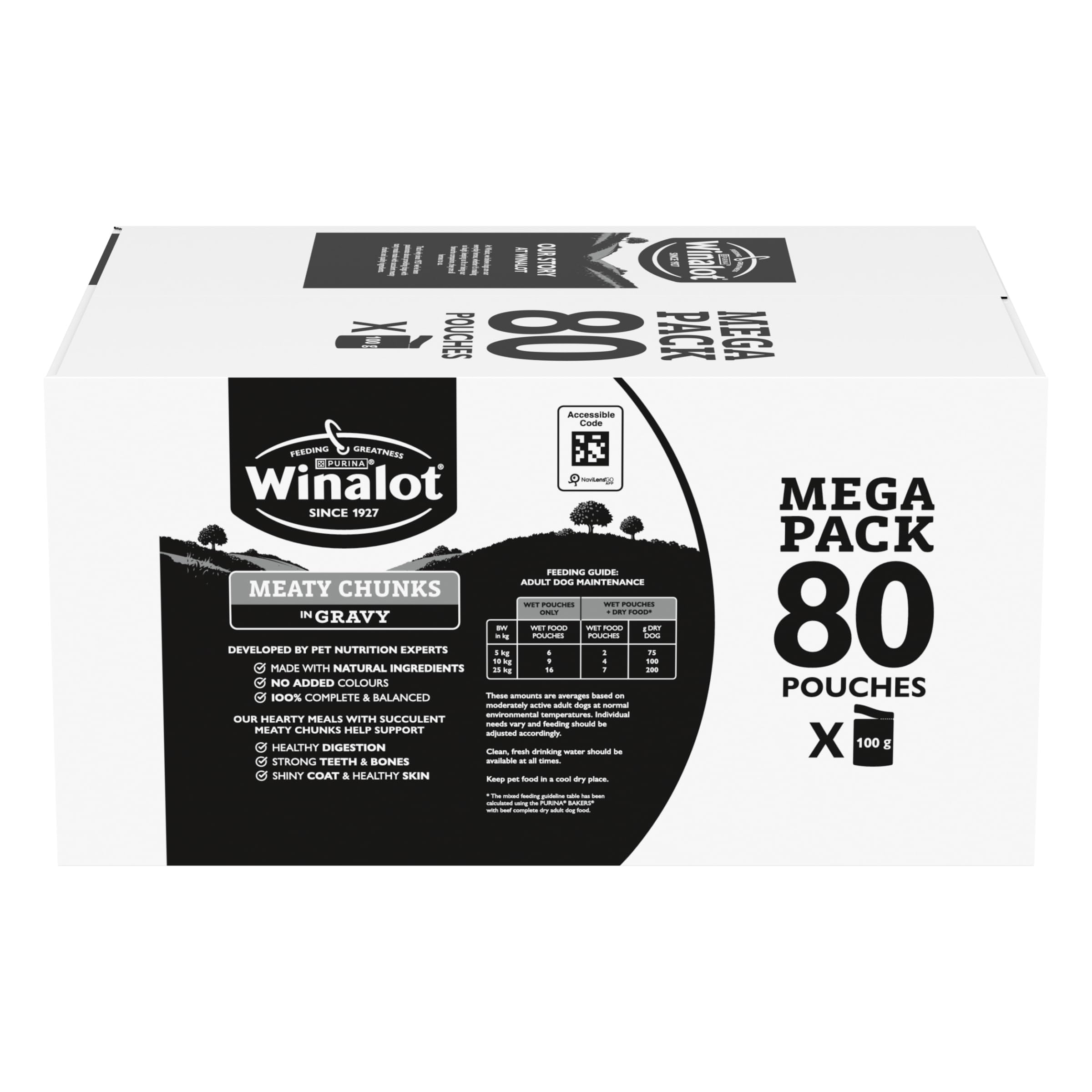 WINALOT Meaty Chunks Adult Wet Dog Food Mixed in Gravy Beef, Chicken, Lamb 80x100g Pouches