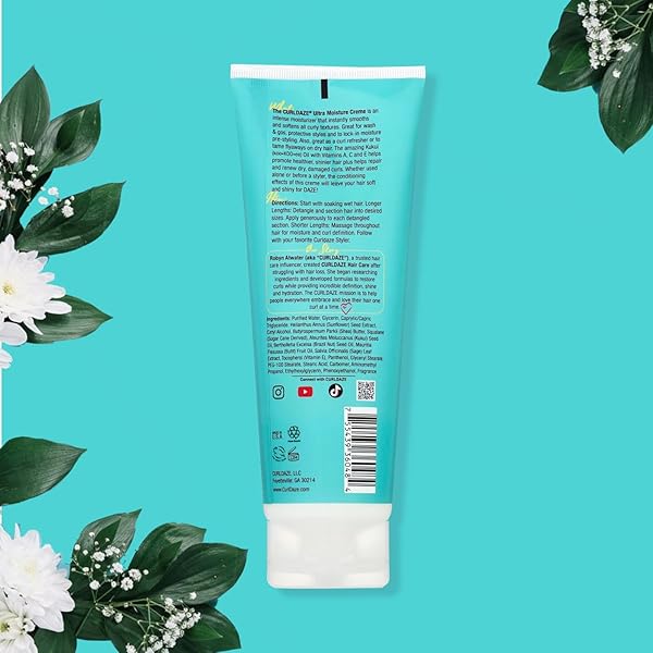 CURLDAZE ULTRA MOISTURE CREME WITH KUKUI OIL, VITAMINS A, C, AND E, INTENSELY MOISTURIZES, SMOOTHS, SOFTENS, PROTECTS, REPAIRS, RENEWS DRY OR DAMAGED CURLS