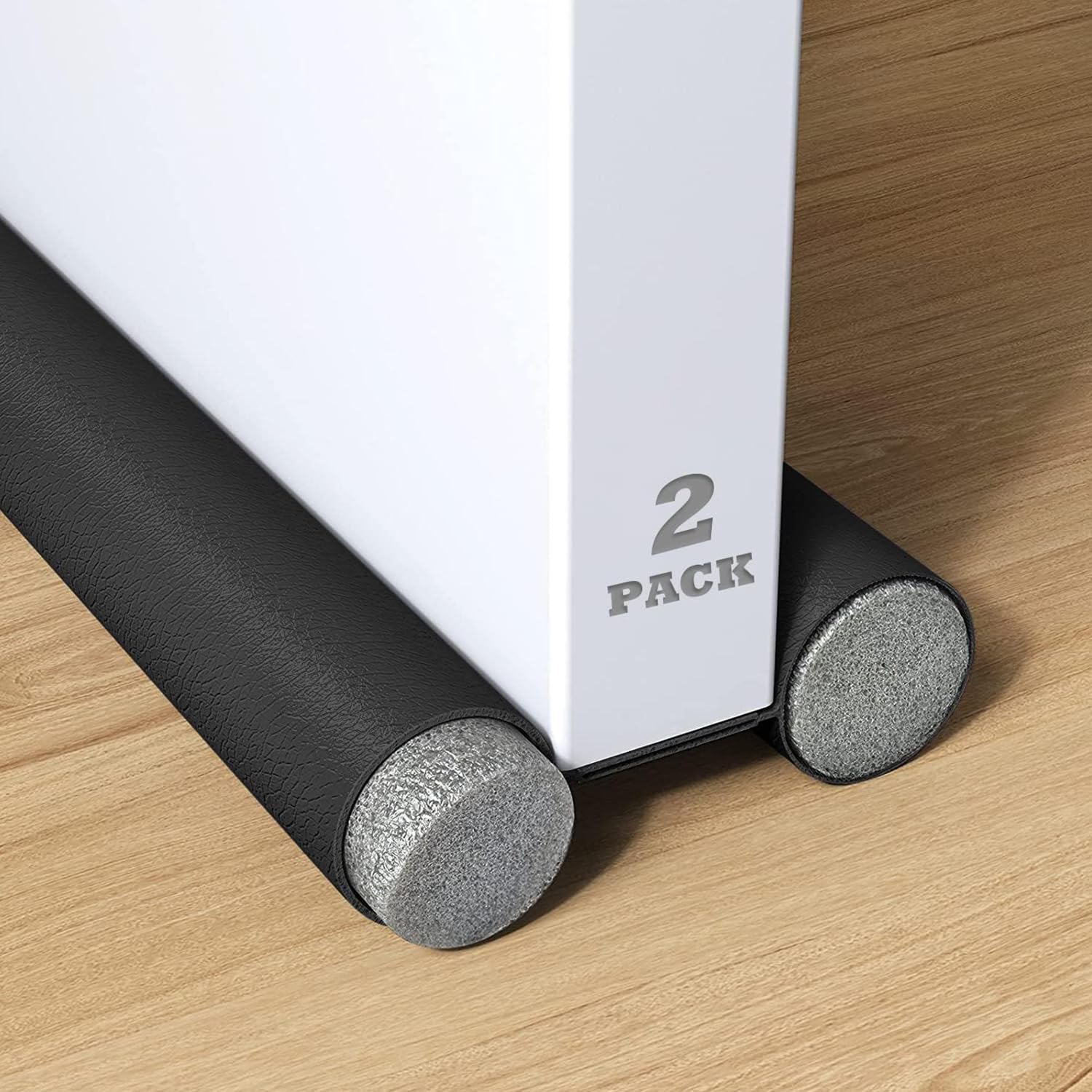 2Pcs Draft Excluder for Doors, 96cm Draught Excluder for Bottom of Door, Sided Door Seal Strip Foam, Heat Insulation Preventing Drafts and Noise (Black2pcs)