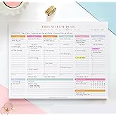 ThreeKin Weekly Planner - Premium 52-Sheet Tear-Off Notepad, 8.5 x 11 inches, Clean Colorful Design, Perfect for Work, School, Projects, and Entrepreneurs, Female &amp; USA Owned Business