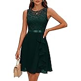 BeryLove Formal Cocktail Dresses Bridesmaid Wedding Guest Short Prom Dress Ruffle Hem Sleeveless Homecoming Lace Gowns