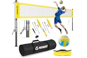 Portable Volleyball Net for Backyard: Patiassy Heavy Duty Professional Outdoor Set with Adjustable Aluminum Poles Winch System Steel Stakes Anti-Sag Design Pump and 1680D Carry Bag for Beach Grass