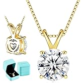 Moissanite Solitaire Necklace for Women, 1-3 Carat Lab Grown Diamond Pendant Jewelry D Color VVS1, S925 Sterling Silver with Gold Plating, 18+2” Silver Chain, Heart Engraving Gift for Wife Girlfriend Mom Yourself on Anniversary Birthday Wedding