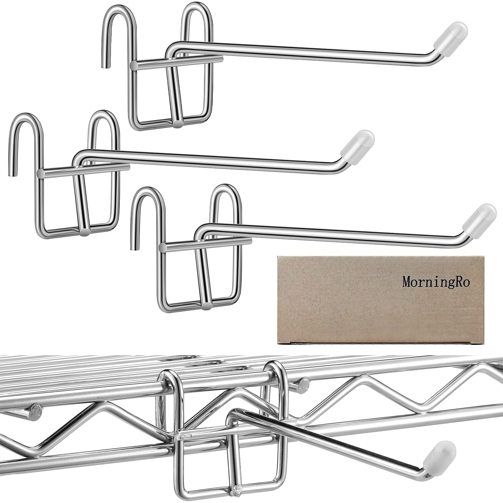 Photo 1 of MorningRo 4 Pcs Accessory Hooks for Wire Shelving with Rubber Cover Heavy Duty Metal Hooks for Hanging Kitchen Utensils Wire Shelf Accessories Room Organization (Silver)